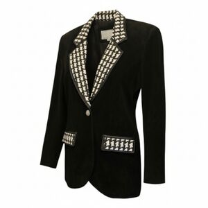 VINTAGE LUXURY SOUTHWESTERN SUEDE AND LEATHER RARE, Black White Women's Blazer